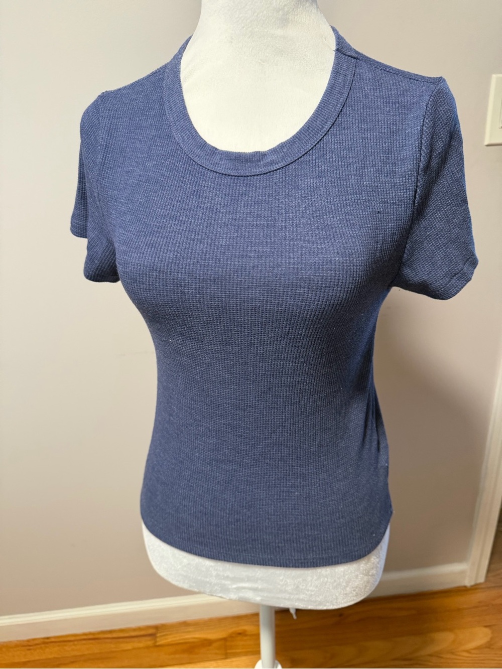 American Eagle Outfitters Short Sleeve Ribbed Tee in Blue